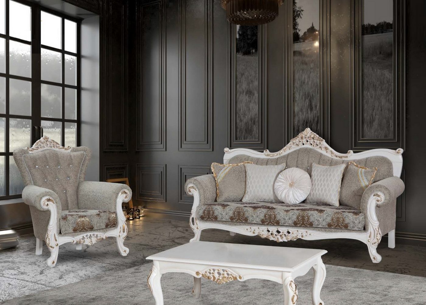JVmoebel Polstergarnitur Chesterfield Polstermöbel-Sofa mit Couchtisch 3+1 Sitzer, (3-tlg., 1x 3-Sitzer + 1x Sessel + 1x Couchtisch), Made in Europa von JVmoebel
