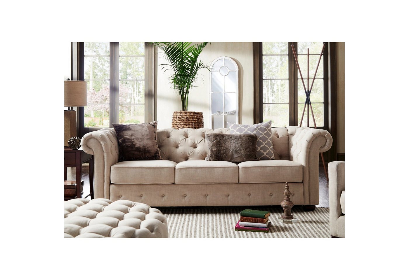 JVmoebel Polstergarnitur Chesterfield Sofa Garnitur im Landhausstil - 3+2 Set aus Stoff, Made in Europa von JVmoebel