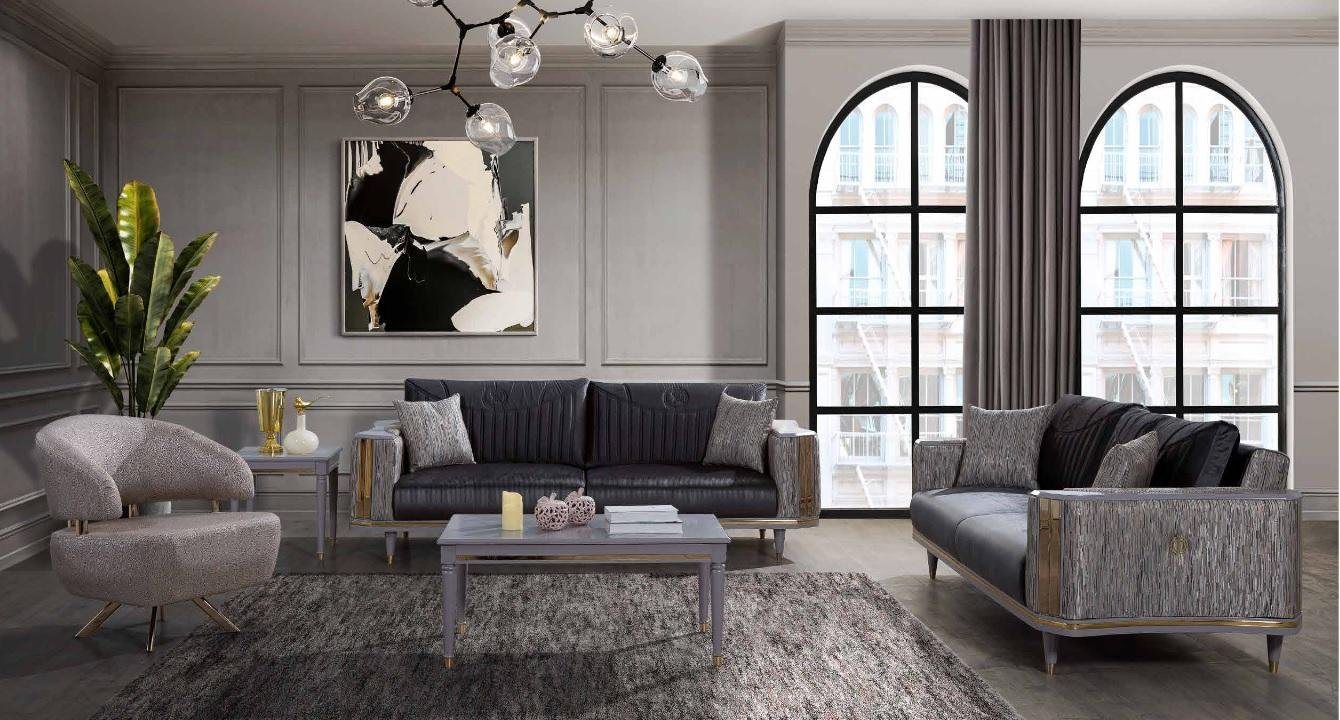 JVmoebel Sofa Designer Sofas und Tischset in Grau für das Wohnzimmer, 5 Teile, Made in Europa von JVmoebel