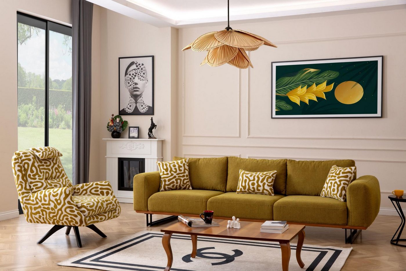 JVmoebel Polstergarnitur Designer Stoff-Sofa Set 4 + 1 Sitzer Polstermöbel Couch, (2-tlg., 1x 4-Sitzer + 1x Sessel ohne Couchtisch), Made in Europa von JVmoebel