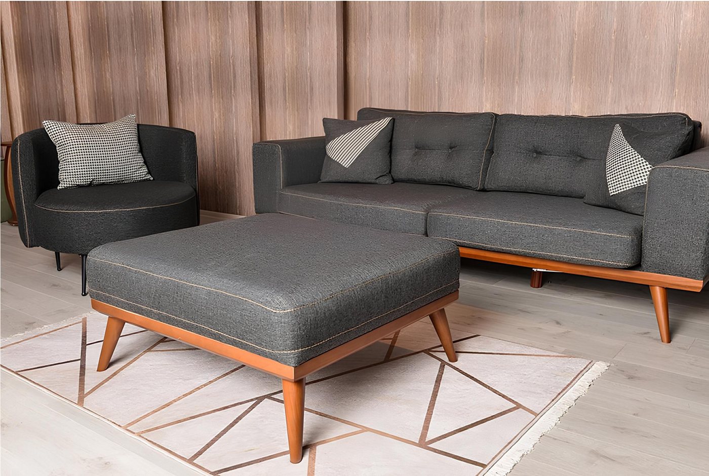 JVmoebel Polstergarnitur Ecksofa mit Sessel – Moderne Wohnzimmermöbel Garnitur 3+1, (3-tlg., 1x 3-Sitzer mit Hocker + 1x Sessel), Made in Europa von JVmoebel