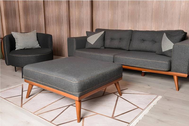 JVmoebel Polstergarnitur Ecksofa mit Sessel – Moderne Wohnzimmermöbel Garnitur 3+1, (3-tlg., 1x 3-Sitzer mit Hocker + 1x Sessel), Made in Europa von JVmoebel