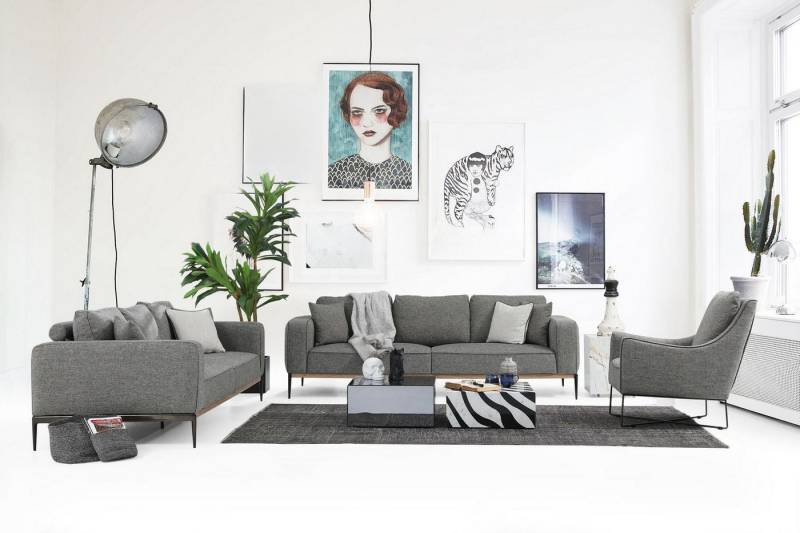 JVmoebel Polstergarnitur Elegante graue Couchgarnitur aus Stoff – 3-Sitzer Set, (3-tlg., 1x 3-Sitzer + 1x 2-Sitzer + Sessel), Made in Europa von JVmoebel