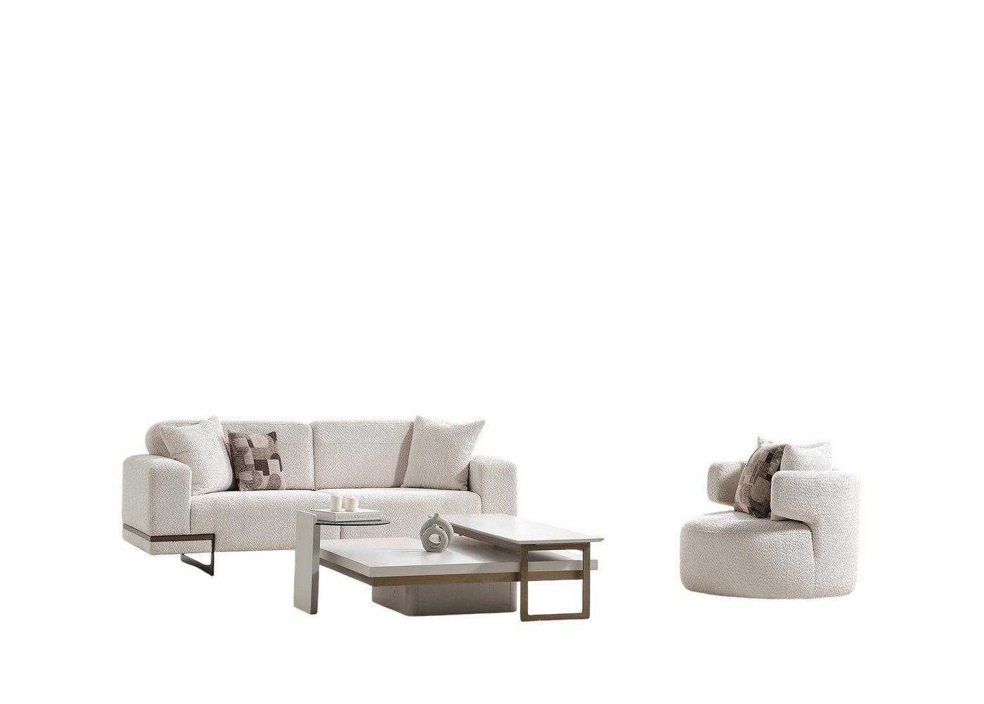 JVmoebel Polstergarnitur Elegantes weißes Stoffsofa mit Sessel im modernen Design, (2-tlg., Sofa 3 Sitzer, Sessel), Made in Europe von JVmoebel
