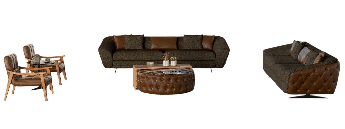 JVmoebel Polstergarnitur Gemütliches Wohnzimmer-Set aus braunem Polyester-Stoff, (2-tlg., Sofa 4 Sitzer, Sofa 3 Sitzer, 2x Sessel, Couchtisch, Hocker), Made in Europe von JVmoebel