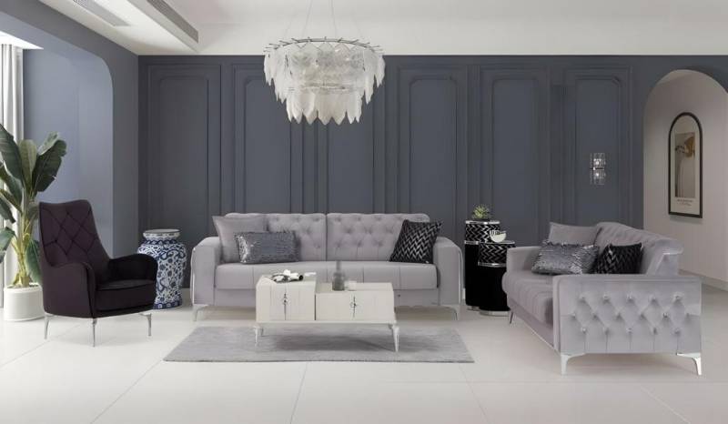 JVmoebel Polstergarnitur Grau Dreisitzer Polstersofa Stoffsofa Couch 3tlg Garnitur, (3-tlg., 2x Dreisitzer, Sessel), Made in Europe von JVmoebel