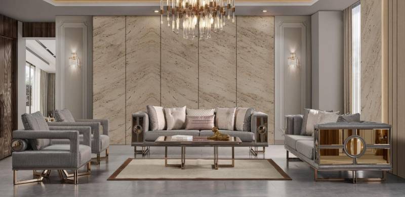 JVmoebel Polstergarnitur Grau Sofa Set 5-teilig mit Dreisitzer und Sessel, Couchtisch, (5-tlg., 2x 3-Sitzer + 2x Sessel + 1x Couchtisch), Made in Europa von JVmoebel