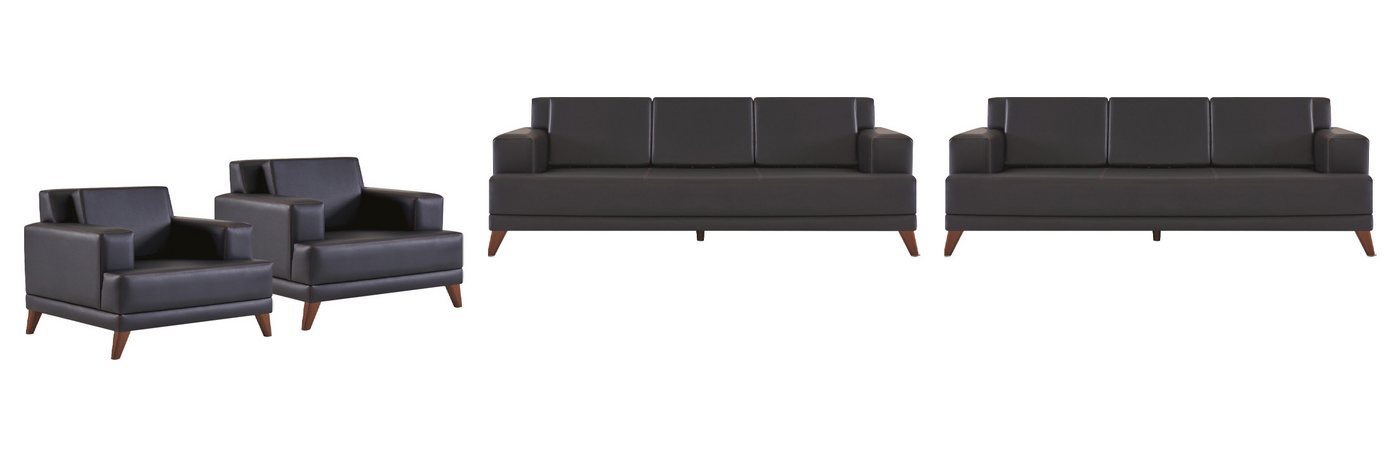 JVmoebel Polstergarnitur Ledersofas Komplett-Set 3-Sitzer Sessel Schwarz Polster Kissen Modern, (4-tlg., Sofa-Set 4tlg (2x 3-Sitzer + 2x Sessel), Made in Europa von JVmoebel