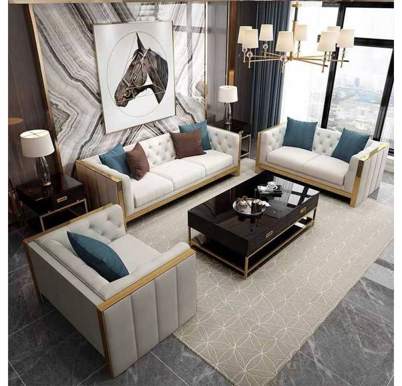 JVmoebel Sofa Luxuriöses Sofa-Set 3er und 1er in Weißes Leder-Design, 2 Teile, Made in Europa von JVmoebel