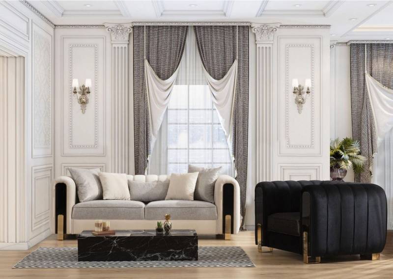 JVmoebel Polstergarnitur Luxus Sofaset: Moderne Dreisitzer Couch und Sessel im Stoffdesign, (2-tlg., 1x 3-Sitzer + 1x Sessel ohne Couchtisch), Made in Europa von JVmoebel