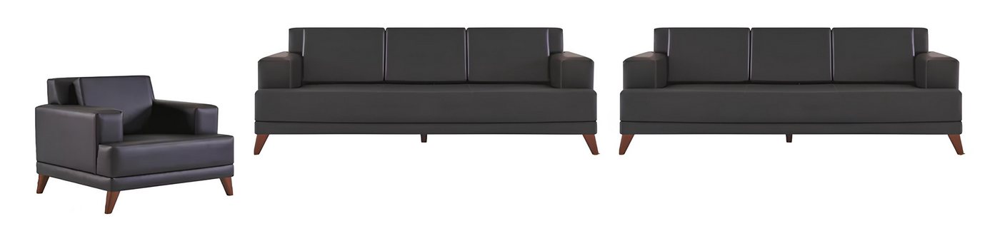 JVmoebel Polstergarnitur Modern Sofagarnituren 3-Sitzer Sofas Sessel Schwarz Ledersofas Leder, (Sofa-Set 3tlg (2x 3-Sitzer + Sessel), Made in Europa von JVmoebel