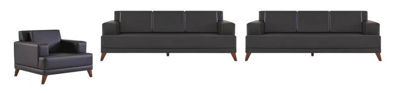 JVmoebel Polstergarnitur Modern Sofagarnituren 3-Sitzer Sofas Sessel Schwarz Ledersofas Leder, (Sofa-Set 3tlg (2x 3-Sitzer + Sessel), Made in Europa von JVmoebel