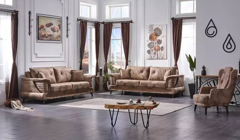 JVmoebel Polstergarnitur Moderne Sofagarnitur 3+3+1 Sitzer Luxus Textil Polstermöbel Wohnzimmer, (3tlg Wohnzimmer Set (2x Sofa 3 Sitzer + Sessel), Made in Europa von JVmoebel