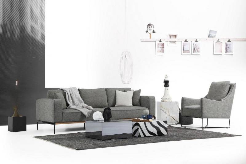 JVmoebel Polstergarnitur Moderne graue 4-Sitzer Sofagarnitur aus Stoff mit Sesseln, (2-tlg., 1x 4-Sitzer + 1x Sessel), Made in Europa von JVmoebel