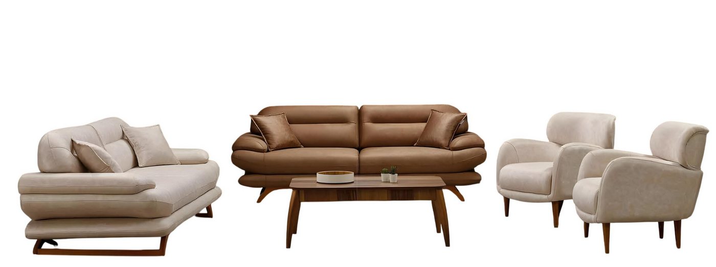 JVmoebel Polstergarnitur Moderne weiße Sofagarnitur aus Kunstleder mit Sessel und Zweisitzer, (4-tlg., Sofas 2x, 2x Sessel), Made in Europe von JVmoebel