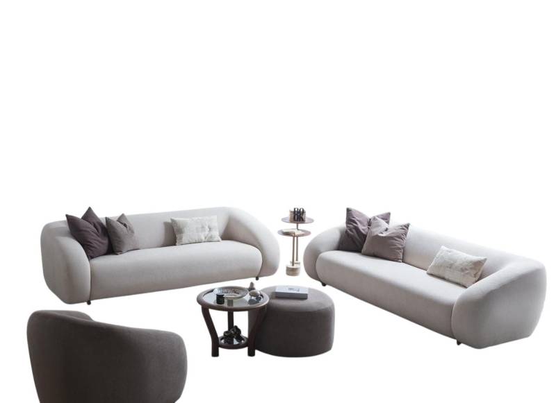 JVmoebel Polstergarnitur Moderner Wohnzimmer-Set 3+3+1-Sitzer Sofagarnitur mit Hocker, (5-tlg., 2x Sofas 3 Sitzer, Sessel, Couchtisch, Hocker), Made in Europe von JVmoebel