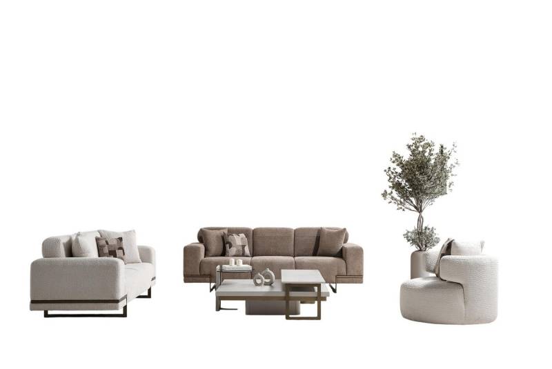 JVmoebel Polstergarnitur Moderner Wohnzimmer-Set Stoffbeige mit 2 Sofas und Sessel, (3-tlg., Sofa 4 Sitzer, Sessel, Sofa 3 Sitzer), Made in Europe von JVmoebel