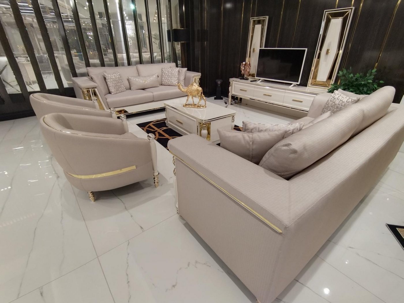 JVmoebel Polstergarnitur Modernes Sofa-Set 3er + 3er + 1er + 1er + Couchtisch & Sideboard, (6-tlg., 2x Sofa 3 Sitzer + 2x Sessel + Couchtisch + Lowboard), Made in Europa von JVmoebel