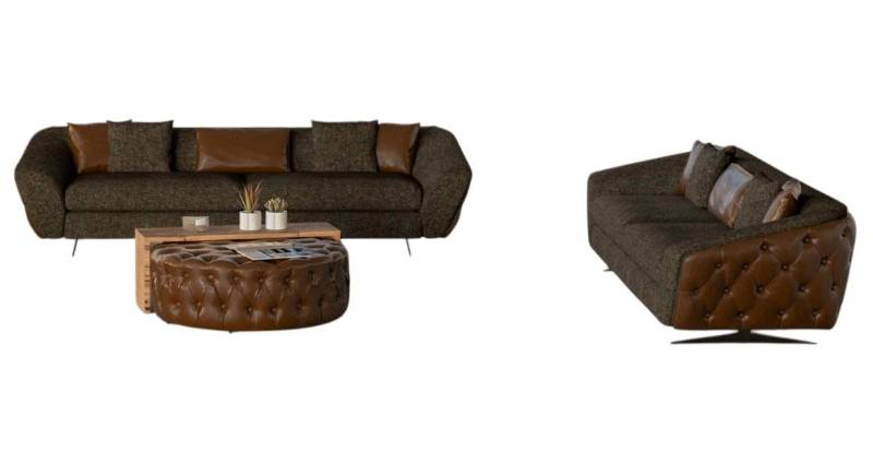 JVmoebel Polstergarnitur Modernes Wohnzimmerset 2x Sofas in Braun aus Polyesterstoff, (3-tlg., Sofa 4 Sitzer, Sofa 3 Sitzer, Couchtisch, Hocker), Made in Europe von JVmoebel