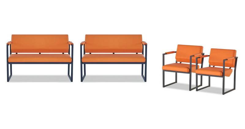 JVmoebel Polstergarnitur Orange Büro Zweisitzer Luxuriöse Kunstleder 2x Sessel 4tlg Garnitur, (Arbeitszimmer-Set 4tlg (2x 2-Sitzer + 2x Sessel), Made in Europa von JVmoebel