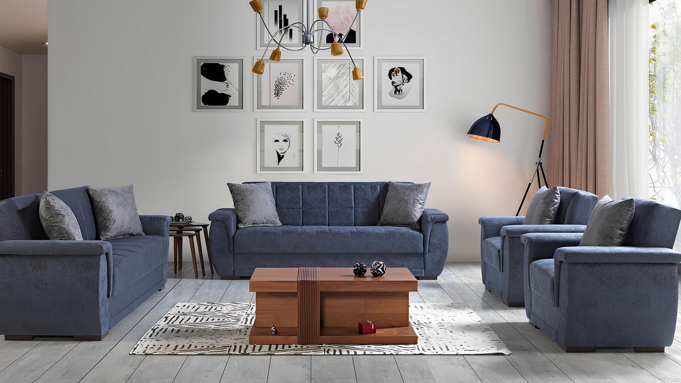 JVmoebel Polstergarnitur Schlafsofa Set mit Polstern 3er 2er 1er und 1er Couch, (3 Sitzer / 2 Sitzer / 2x Sessel), Made in Europa von JVmoebel