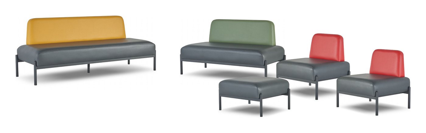 JVmoebel Polstergarnitur Sitzmöbel 3-Sitzer 2-Sitzer Sessel Hocker Schwarz Gelb Grün Rot Couch, (5-tlg., Sofa-Set 5tlg (3-Sitzer + 2-Sitzer + 2x Sessel + Hocker), Made in Europa von JVmoebel