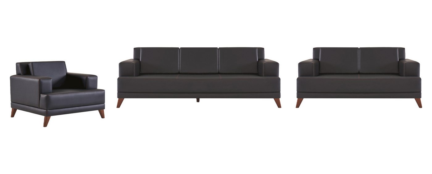 JVmoebel Polstergarnitur Sitzmöbel Sofa-Set 3-Sitzer 2-Sitzer Sessel Modern Schwarz Ledersofas, (Sofa-Set 3tlg (3-Sitzer + 2-Sitzer + Sessel), Made in Europa von JVmoebel