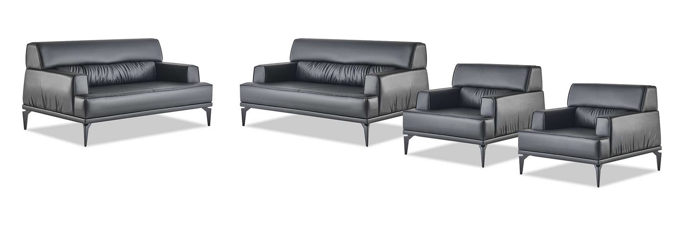 JVmoebel Polstergarnitur Sofa-Set Komplett Schwarz Sessel 2-Sitzer Ledersofas Modern Sitzmöbel, (4-tlg., Sofa-Set 4tlg (2x 2-Sitzer + 2x Sessel), Made in Europa von JVmoebel