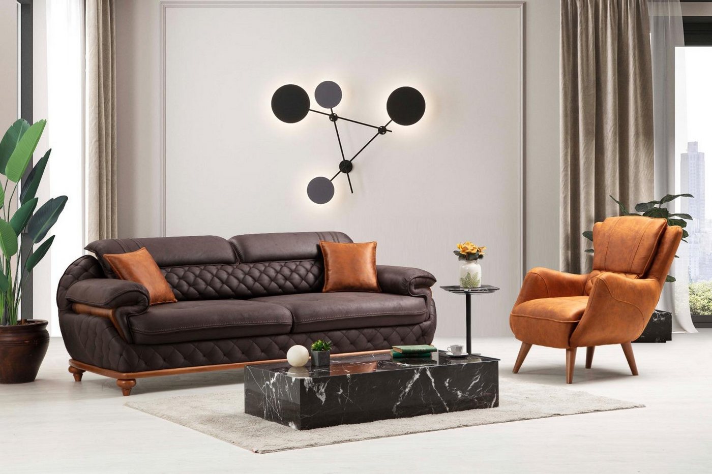 JVmoebel Sofa Vanguard Wohnzimmer Set: Sessel, Sofa und gemütlicher Polsterstuhl, 2 Teile, Made in Europa von JVmoebel