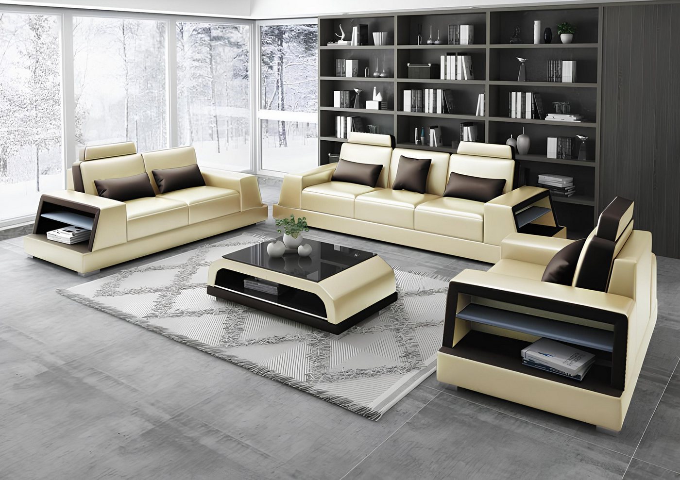 JVmoebel Polstergarnitur Wohnzimmer Polstergarnitur Ledersofa Couch Sofa Sitz Polster, (Sofagarnitur 3+2+2 Sitzer G8045D), Made in Europa von JVmoebel