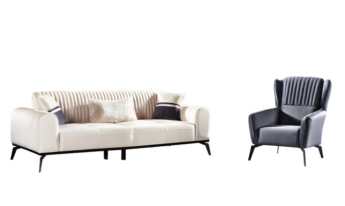 JVmoebel Polstergarnitur Wohnzimmer-Set 2tlg 3-Sitzer Sofa Sessel Sofagarnitur Möbel Modern 3+1, (2-tlg., 2 tlg.WOHNZIMMER SET (3 SITZER SOFA + SESSEL), Made in Europa von JVmoebel