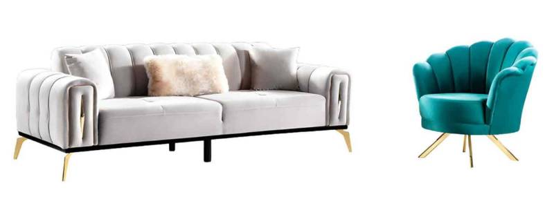 JVmoebel Polstergarnitur Wohnzimmer Set 2tlg 3-Sitzer Sofa Sessel Textil Wohnzimmer Modern 3+1, (5-tlg., Sofa 3 Sitzer + Sessel), Made in Europa von JVmoebel