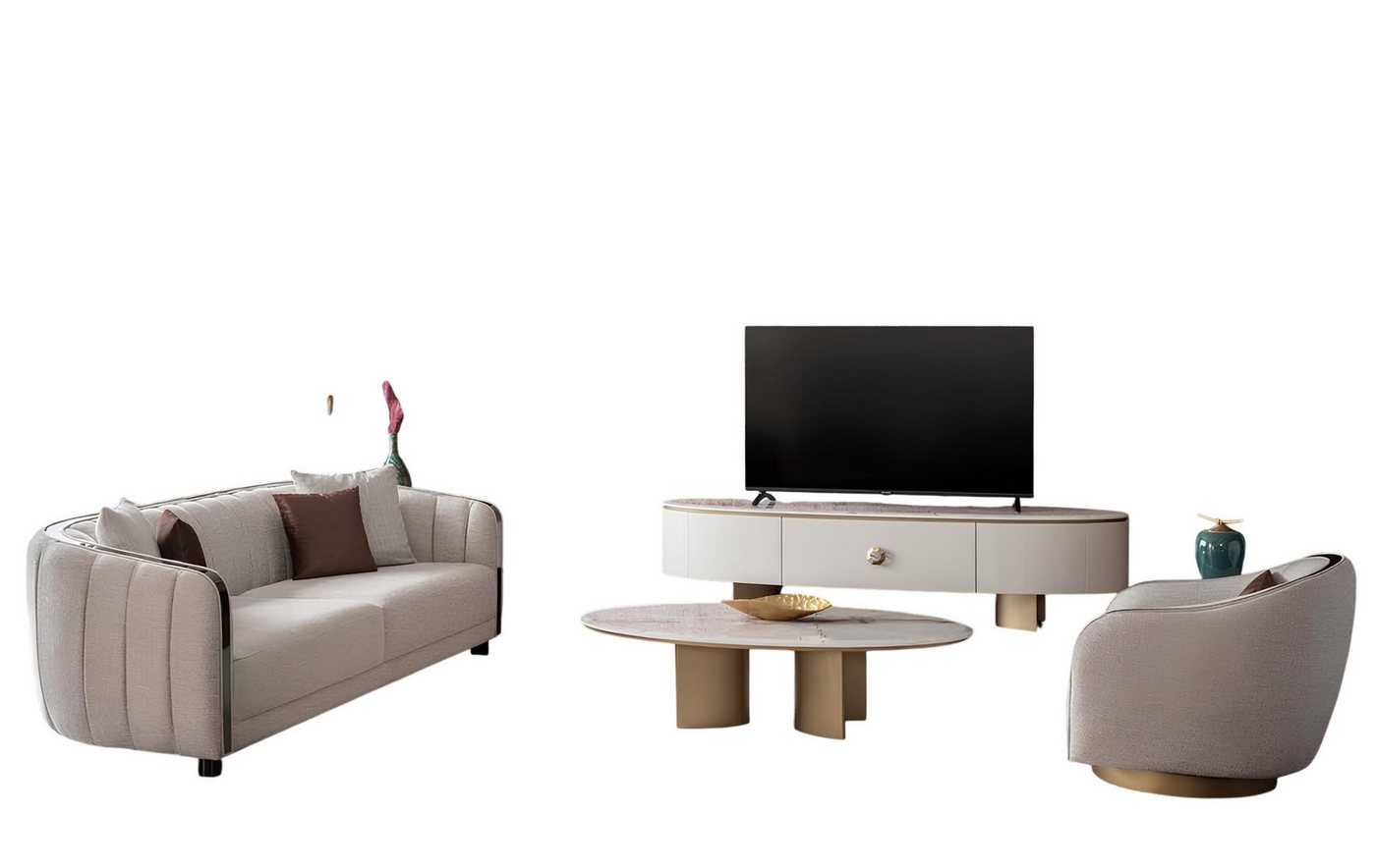 JVmoebel Polstergarnitur Wohnzimmer-Set mit 3+1 Sitzer, Couchtisch und modernem TV-Lowboard, (4-tlg., 3-Sitzer, 1-Sitzer, Couchtisch, TV-Lowboard), Made in Europe von JVmoebel