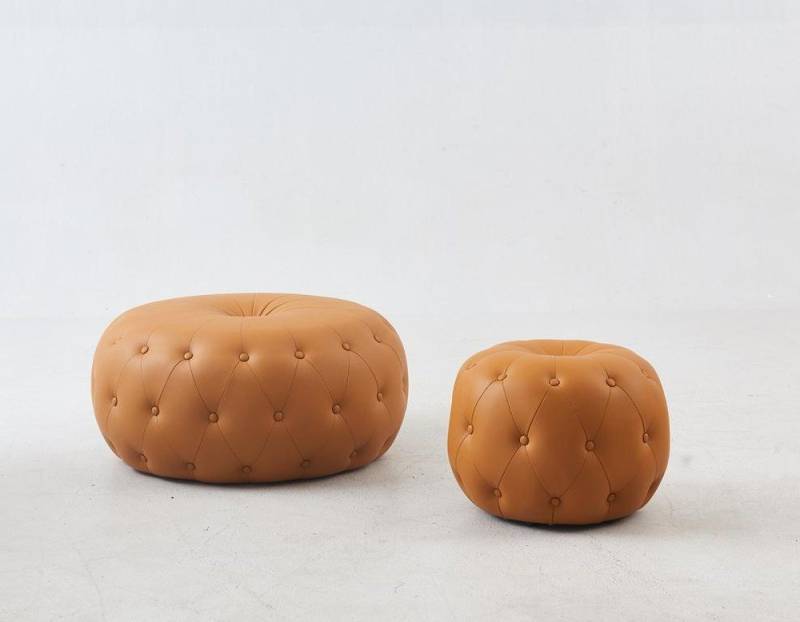 JVmoebel Polsterhocker Runder Chesterfield Fußhocker in Orange aus Leder und Textil, Made in Europa von JVmoebel
