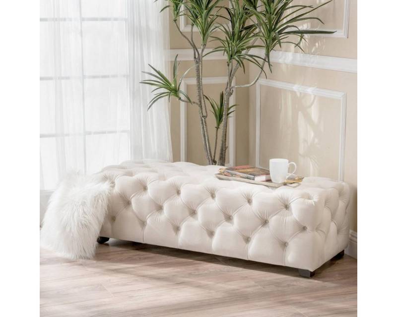 JVmoebel Polsterhocker Weißer Chesterfield Samtpouf Polsterhocker von JVmoebel