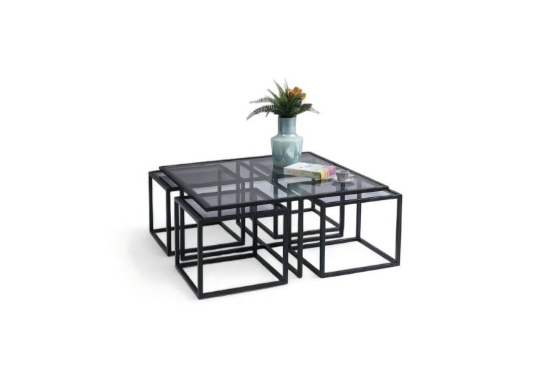 JVmoebel Satztisch Loft-Couchtisch mit 4 Beistelltischen aus Glas und Edelstahl (Couchtisch, 4x Beistelltisch), Made in Europe von JVmoebel