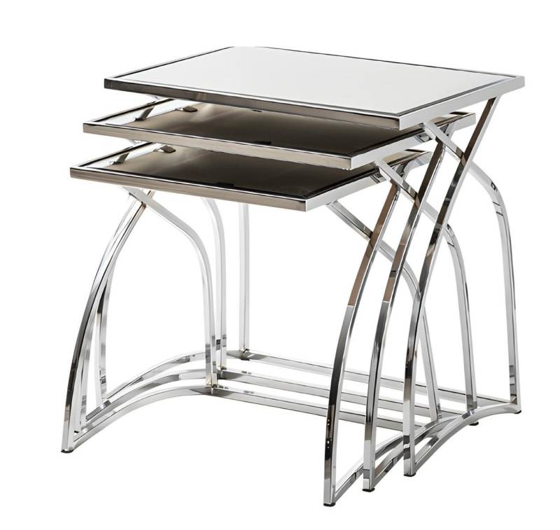 JVmoebel Satztisch Stilvoller 3tlg. Satztisch Couchtisch in Weiß aus Glas/Edelstahl (Maße Beistelltisch 1, Maße Beistelltisch 2, Maße Beistelltisch 3), Made in Europe von JVmoebel