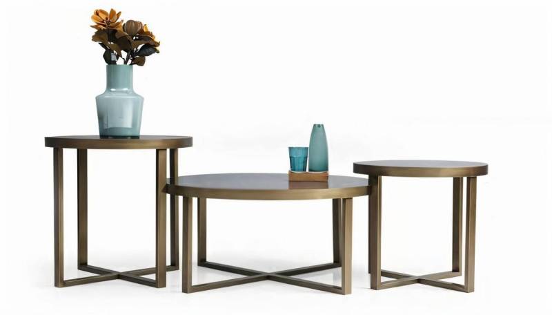 JVmoebel Satztisch Tischset: 3tlg Couchtisch & Beistelltische aus Glas & Metall, Braun (Couchtisch, Beistelltisch 1, Beistelltisch 2), Made in Europe von JVmoebel