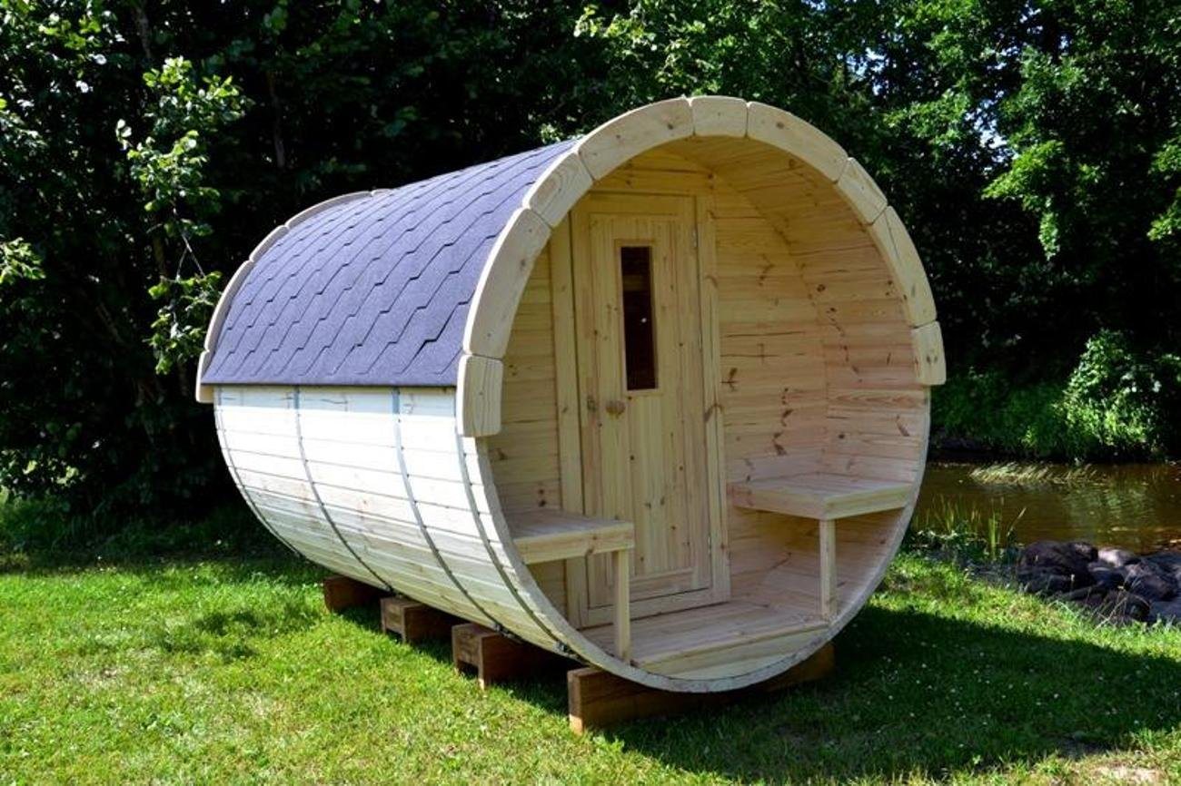 JVmoebel Sauna Fasssauna Sauna Garten 46mm Wandstärke mit Schindeln 4-6 Personen, BxTxH: 1.97 x 2.4 x 2.08 cm, 46,00 mm, (1-St., 1x Sauna) Made in Europa von JVmoebel