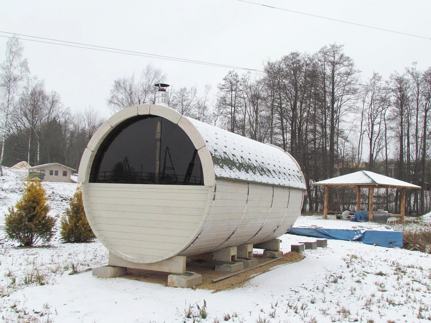 JVmoebel Fasssauna Saunafass Fasssauna Außensauna Personen 6-8 Holz Thermoholz, BxTxH: 2.27 x 4.8 x 2.08 cm, 46,00 mm, (1-St., 1x Sauna) Made in Europa von JVmoebel