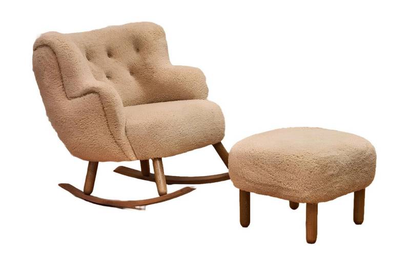 JVmoebel Schaukelstuhl Beiger Schaukelstuhl Luxus Wohnzimmer Garnitur Polster Hocker 2tlg (2 St), Made in Europa von JVmoebel