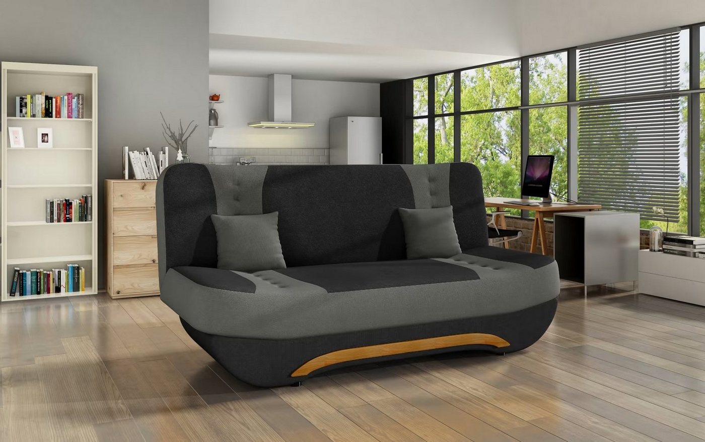 JVmoebel Schlafsofa, Dreifachsitz Textilsofa Couch Holz Sofa 3 Sitzer Textil Neu von JVmoebel