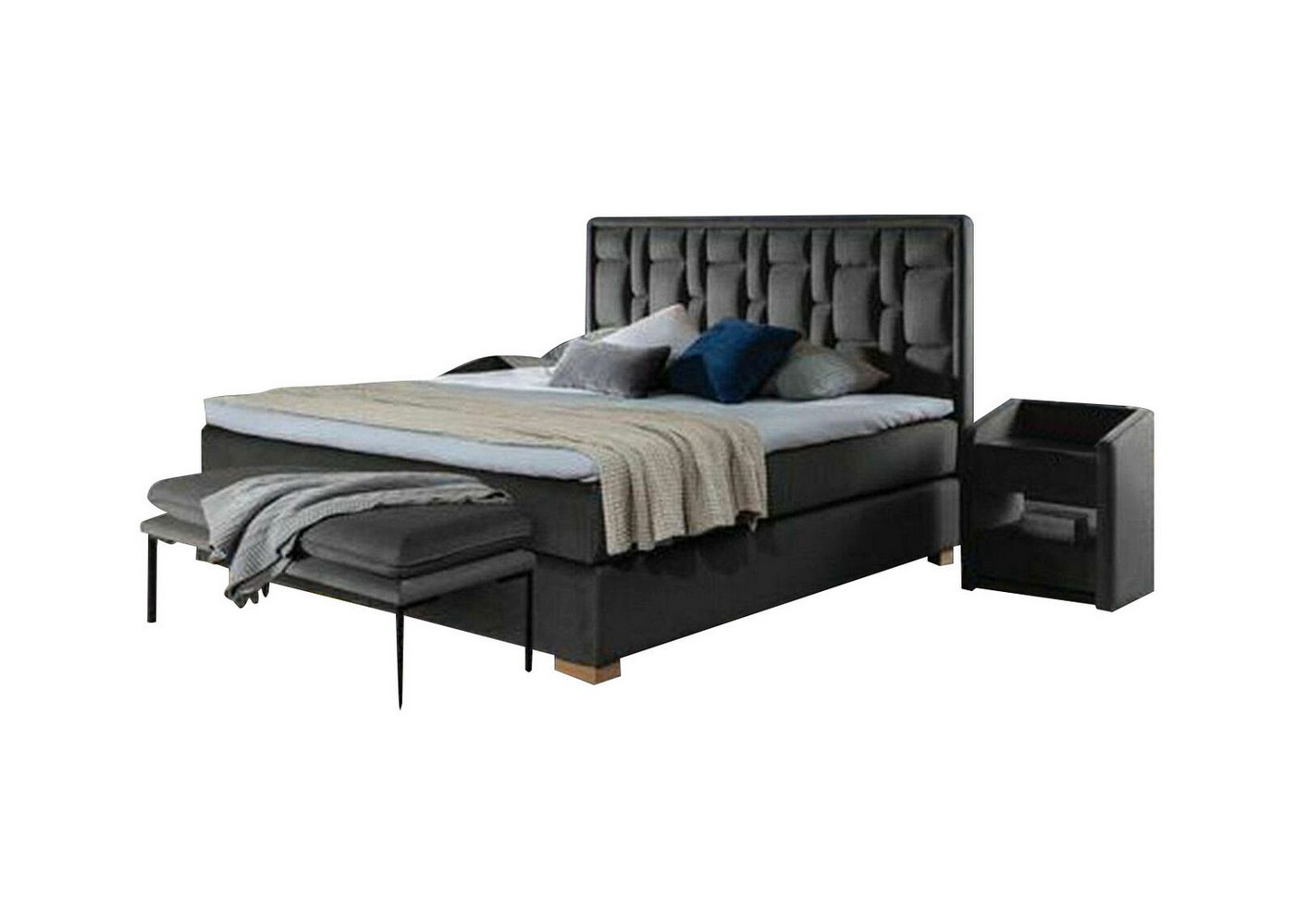 JVmoebel Schlafzimmer-Set, (Set, Bett, Nachttisch), Chesterfield Doppelbett Schlafzimmer Samt Betten Bettgestell Nachttisch 3tlg Set von JVmoebel