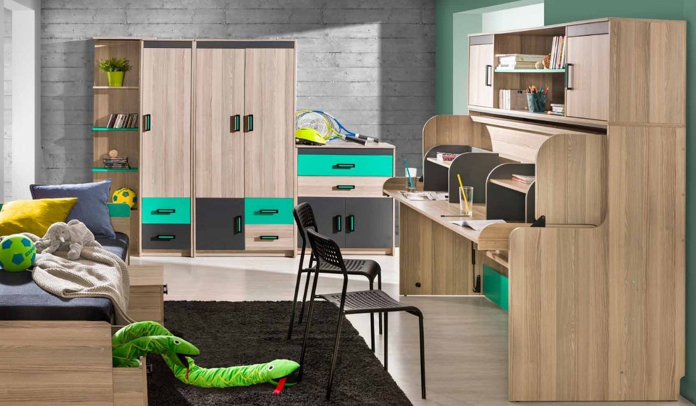 JVmoebel Jugendzimmer-Set Schlafzimmer Set Komplett Schrank Nachttische Kommode Schubladen Bett, Made in Europa von JVmoebel