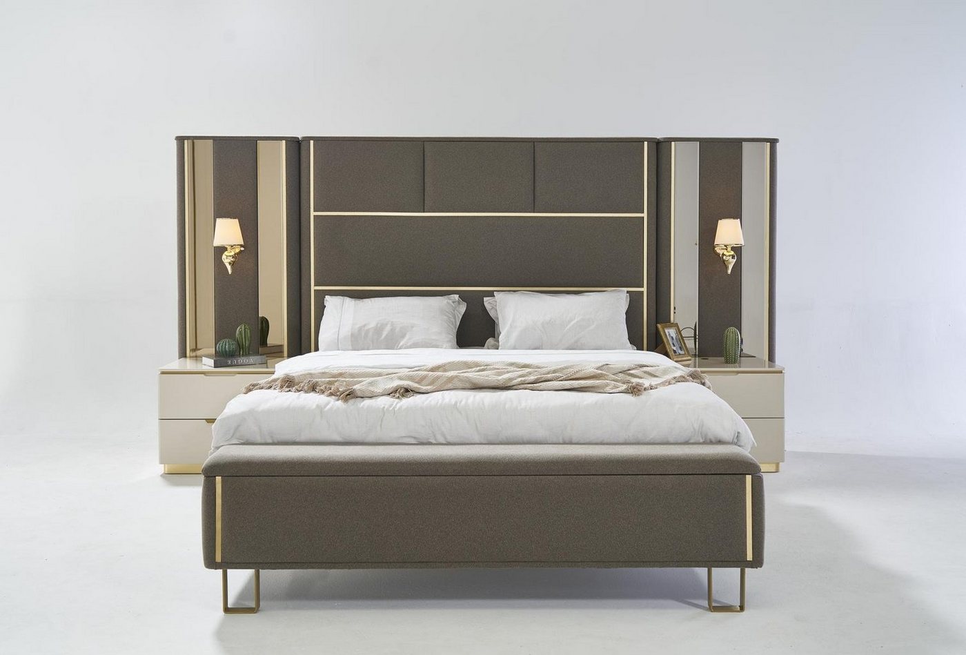 JVmoebel Schlafzimmer-Set, Bett Doppelbett 2x Nachttische Holz Design Betten Schlafzimmer Polster von JVmoebel