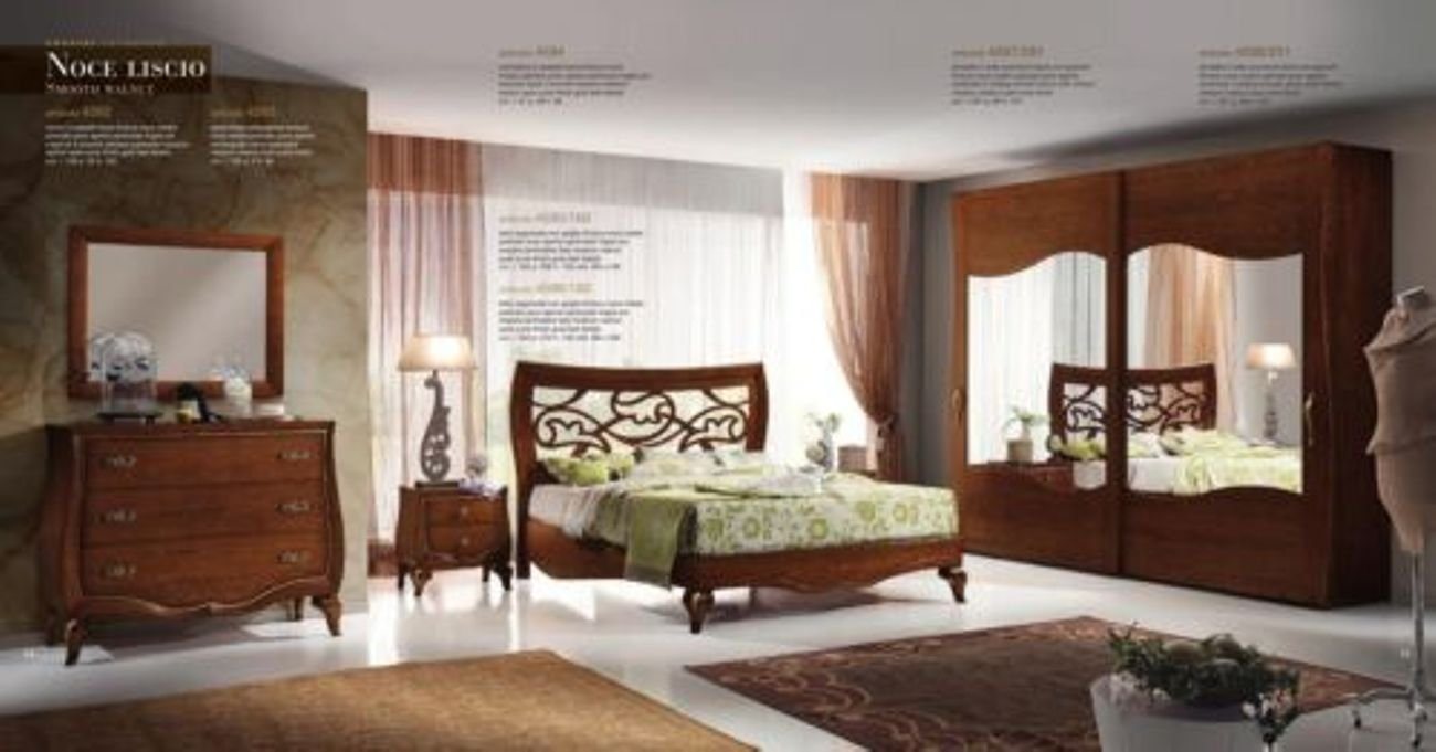 JVmoebel Schlafzimmer-Set, Bett Nachttisch Kleiderschrank Kommode Spiegel Garnitur Set 6tlg von JVmoebel