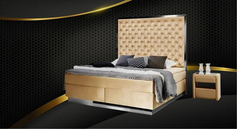 JVmoebel Schlafzimmer-Set Boxspring Bett Schlafzimmer Set 3tlg Textil Bett Nachttisch Betten, Made in Europa von JVmoebel