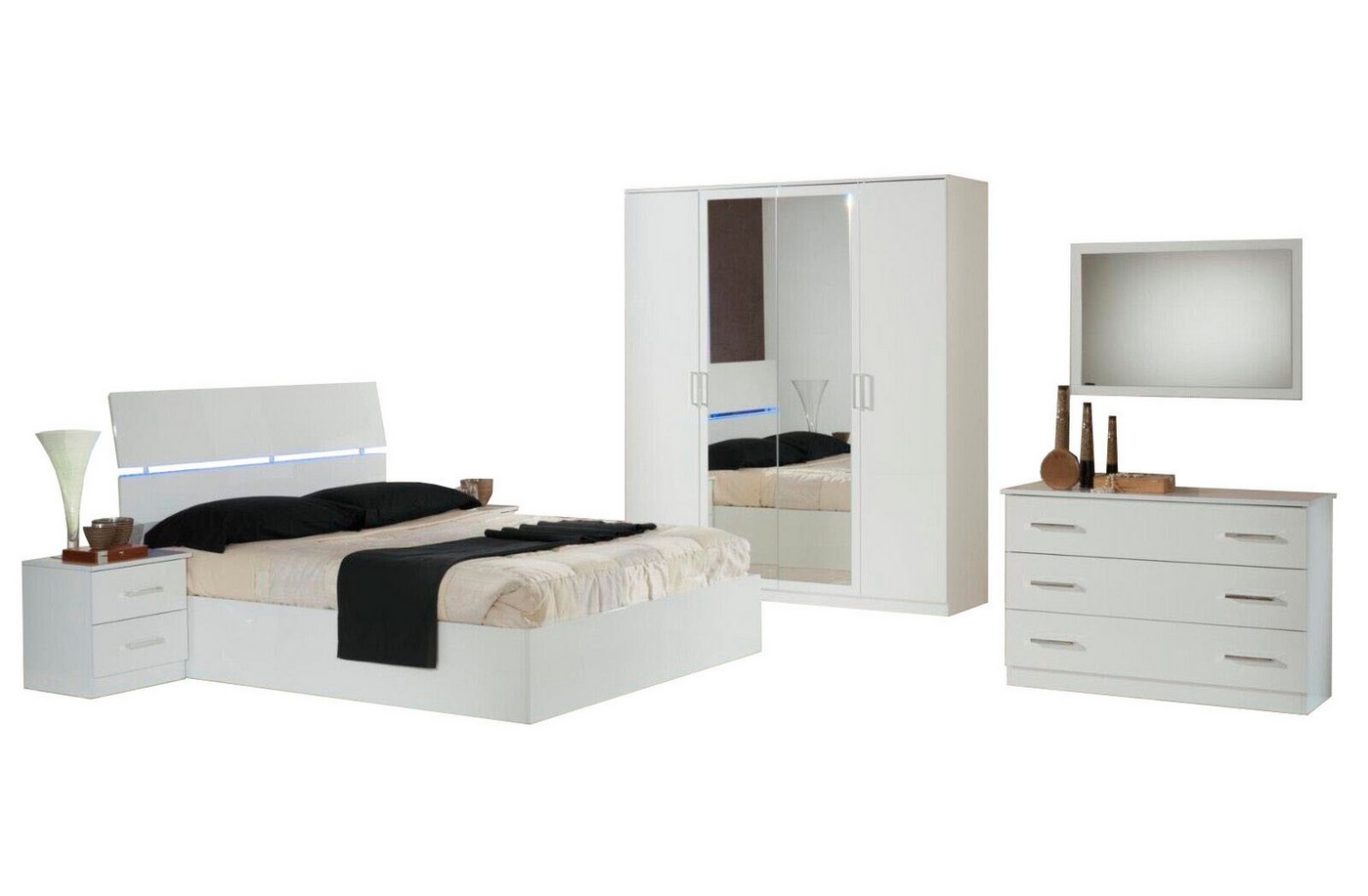 JVmoebel Schlafzimmer-Set, Design Schlafzimmer 6 tlg. Komplettes Set Bett Nachttisch Kommode von JVmoebel