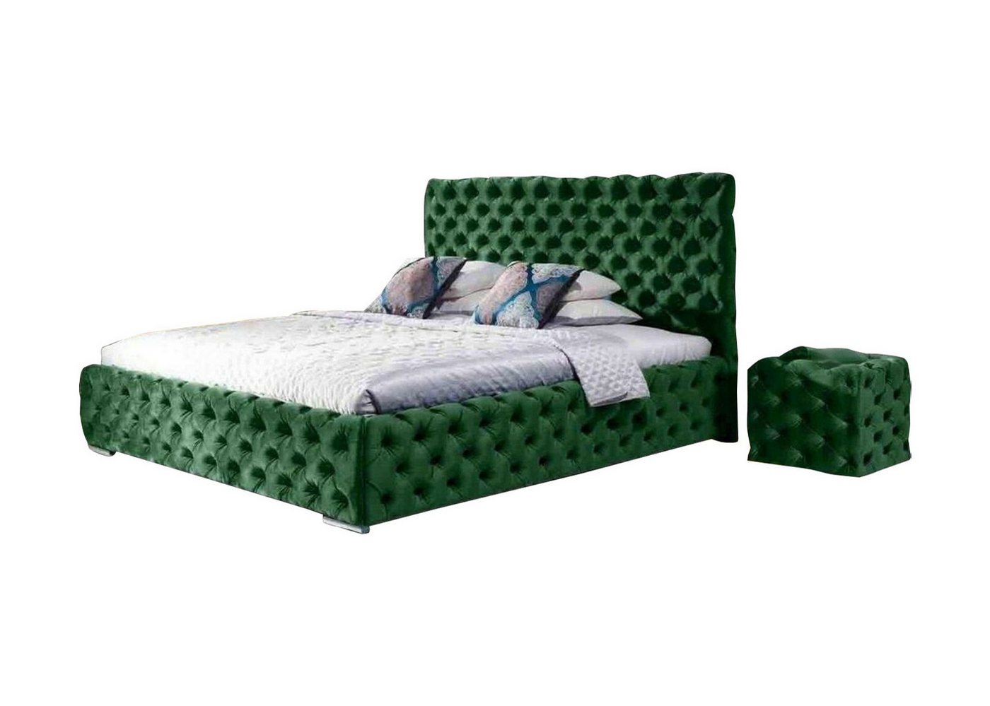 JVmoebel Schlafzimmer-Set, Doppelbett Schlafzimmer Samt Betten Chesterfield Bettgestell Nachttisch 3tlg Set von JVmoebel