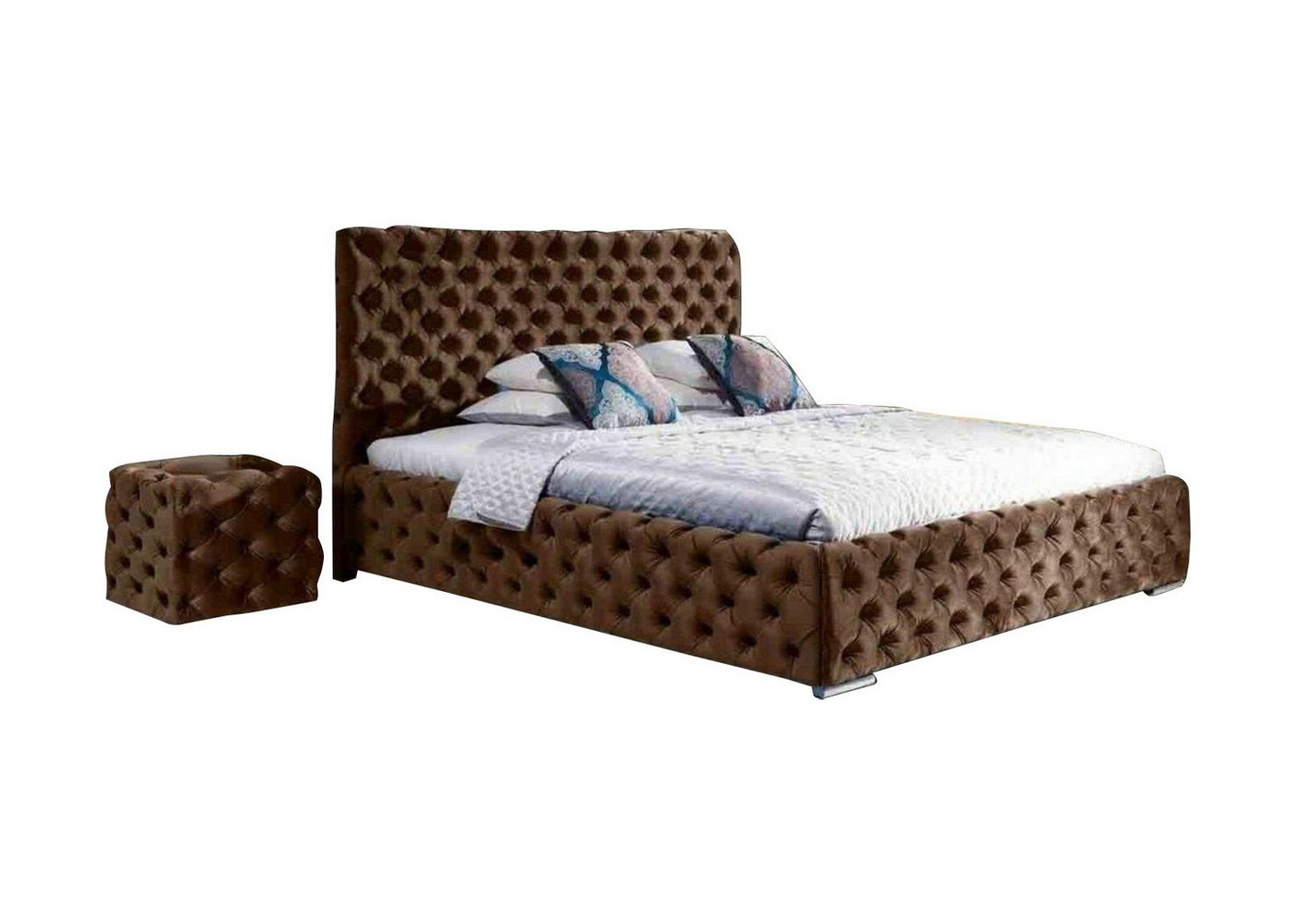 JVmoebel Schlafzimmer-Set, Doppelbett Schlafzimmer Samt Betten Chesterfield Bettgestell Nachttisch 3tlg Set von JVmoebel